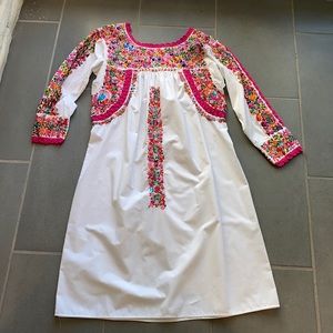 Embroidered Mexican Dress, White and Multi